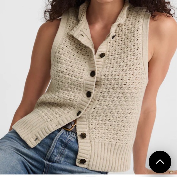 NEW Madewell Merino Wool Ruffled Sleeveless Cardigan Top Vest size L Beige - Picture 1 of 7